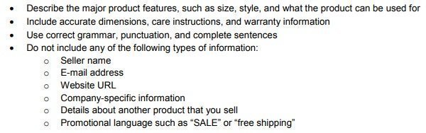 Amazon Product Description Guidelines