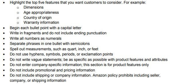 Amazon Product Feature (Bullet) Guidelines