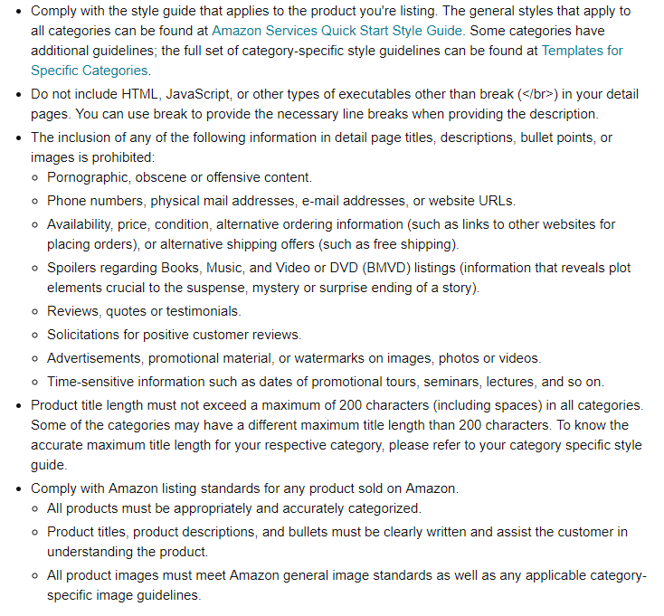 Amazon product page guidelines