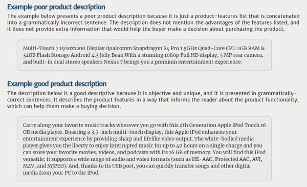 examples of good and bad eBay product descriptions