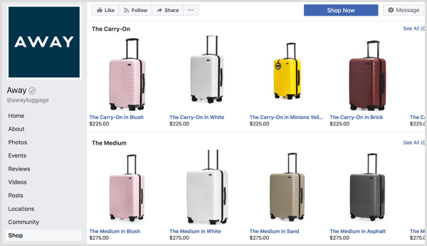 example of big ecommerce brands using Facebook shop