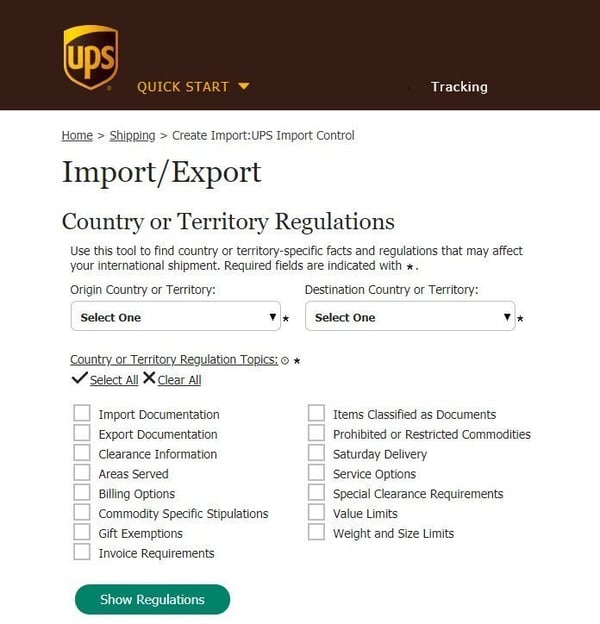 tools to access country-specific rules and regulations for shipping