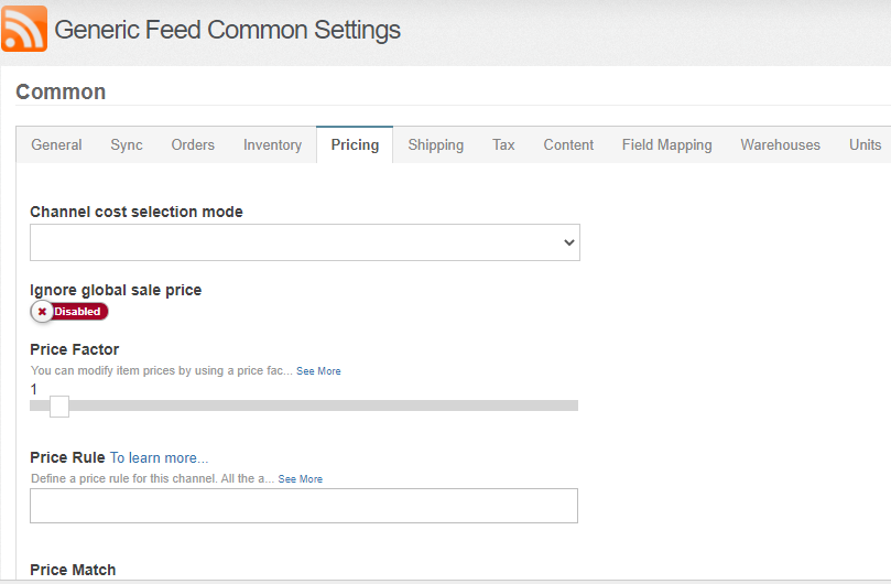 Generic Feed Common Settings