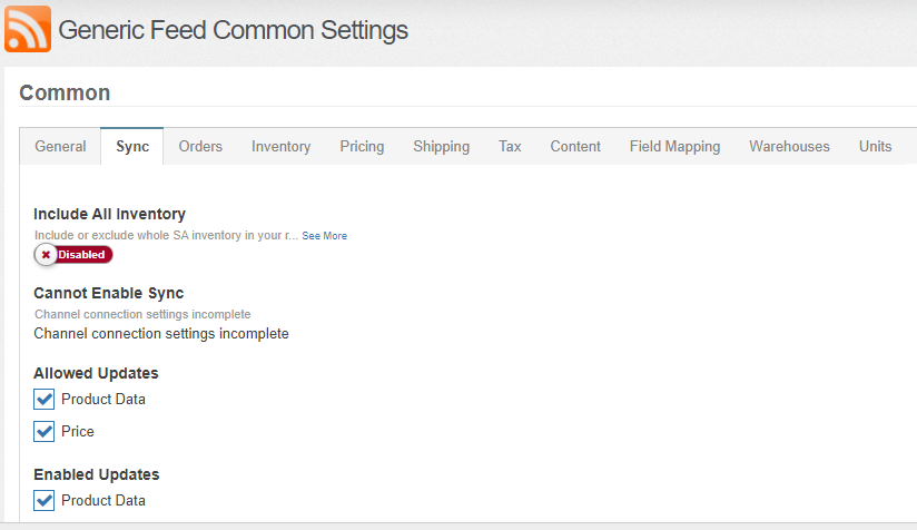 Sync Generic Feed Common Settings