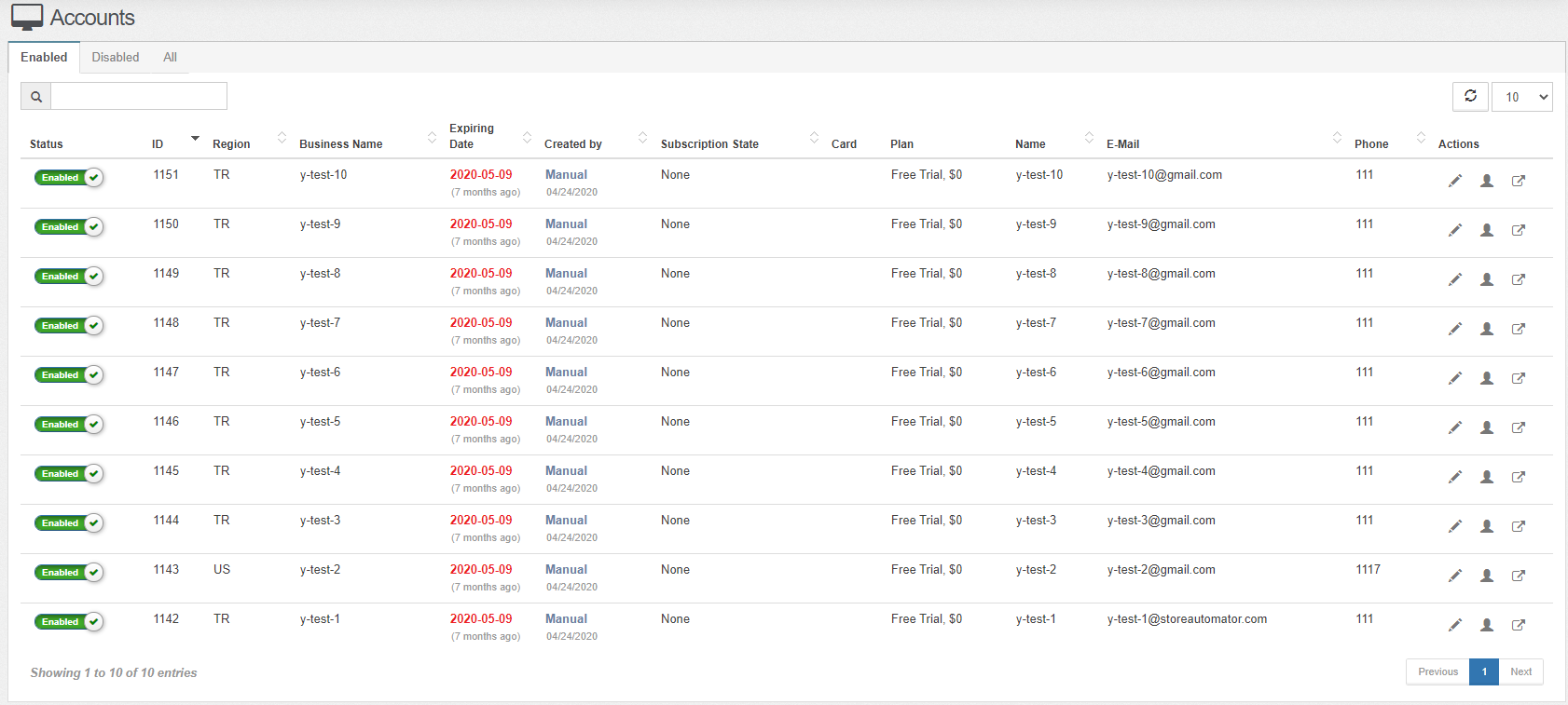 Accounts Screen