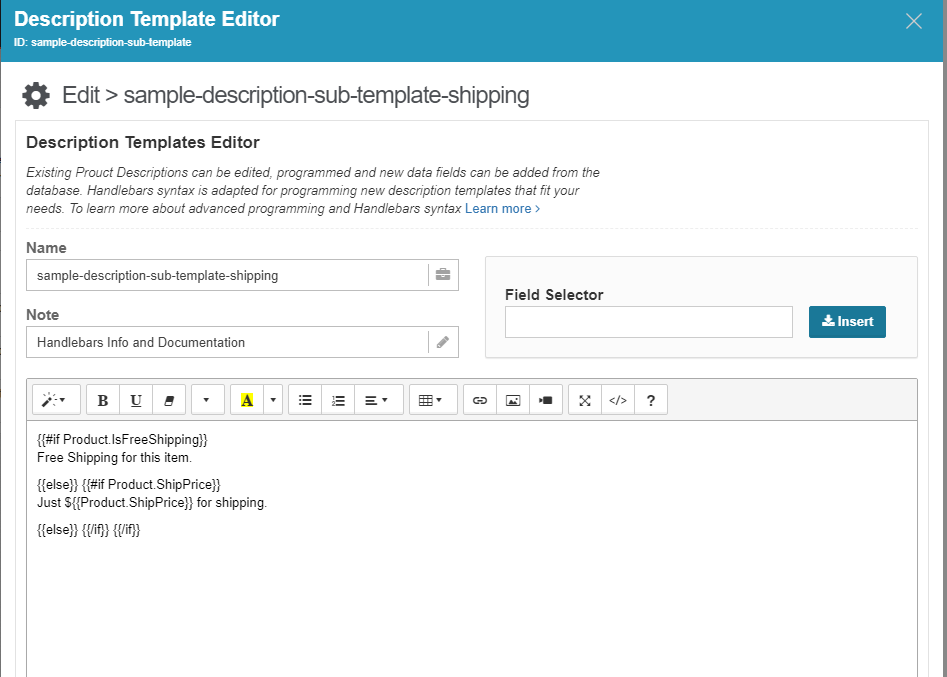 Description Template Editor