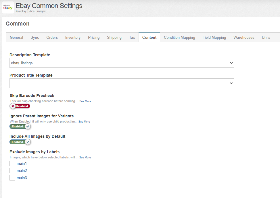 Ebay Common Settings