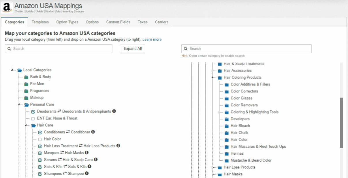 Map Amazon Taxonomies